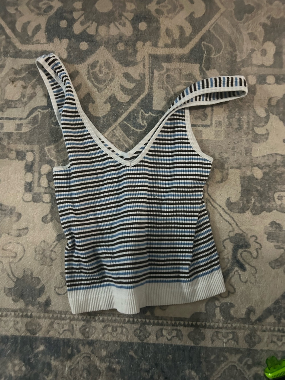 Rue21 Striped V-Neck Ribbed Tank - Blue/Black/White